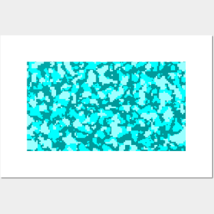 Turquoise blue Camo pattern digital Camouflage Posters and Art